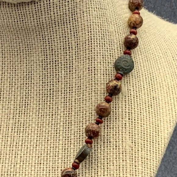 Jasper Stone Necklace Pendant Branch Oval Red Brown Copper Gray - Picture 5 of 10